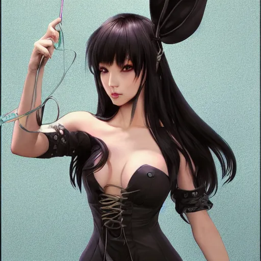 Prompt: sage ( valorant ), wearing a bunny suit, cg animation, riot entertainment, arcane, long ponytail black hair, realistic, character select portrait, ultrafine hyperrealistic detailed face illustration by kim jung gi, by artgerm, greg rutkowski, alphonse mucha, 3 d, pixiv, full body