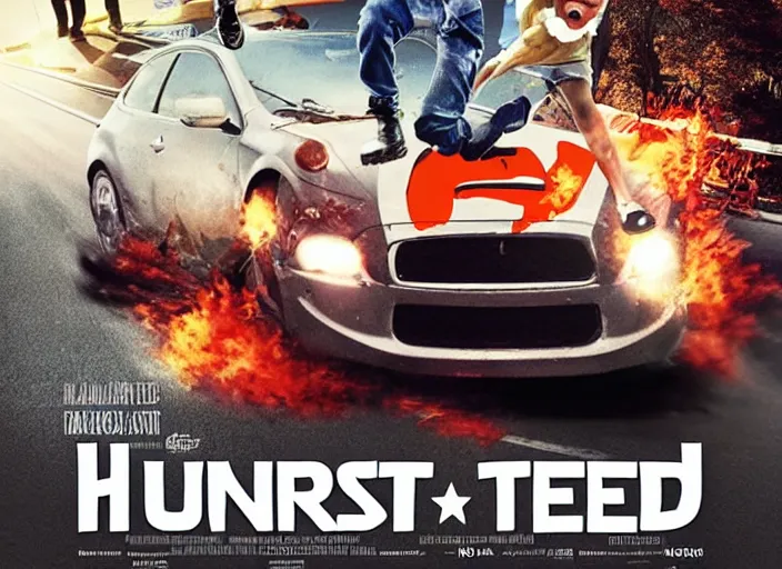 Prompt: hunted car chasing a child, movie poster