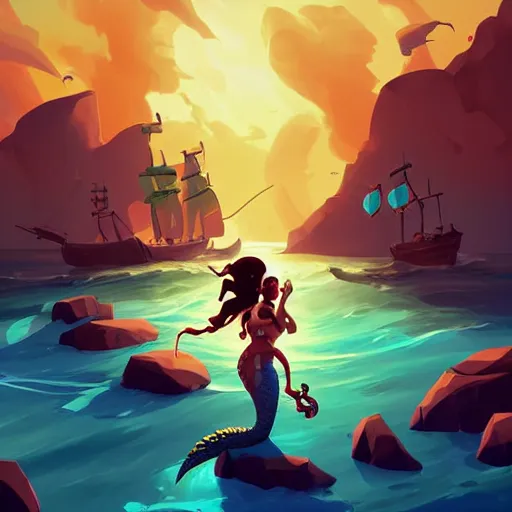 Image similar to painting mermaid treasure on sea of thieves game avatar hero smooth face median photoshop filter cutout vector, behance hd by jesper ejsing, by rhads, makoto shinkai and lois van baarle, ilya kuvshinov, rossdraws global illumination