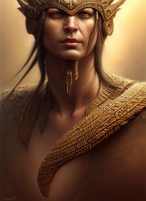 Prompt: portrait shot of an ancient warrior, intricate, elegant, highly detailed, centered, digital painting, artstation, concept art, smooth, sharp focus, illustration, artgerm, tomasz alen kopera, peter mohrbacher, donato giancola, joseph christian leyendecker, wlop, boris vallejo