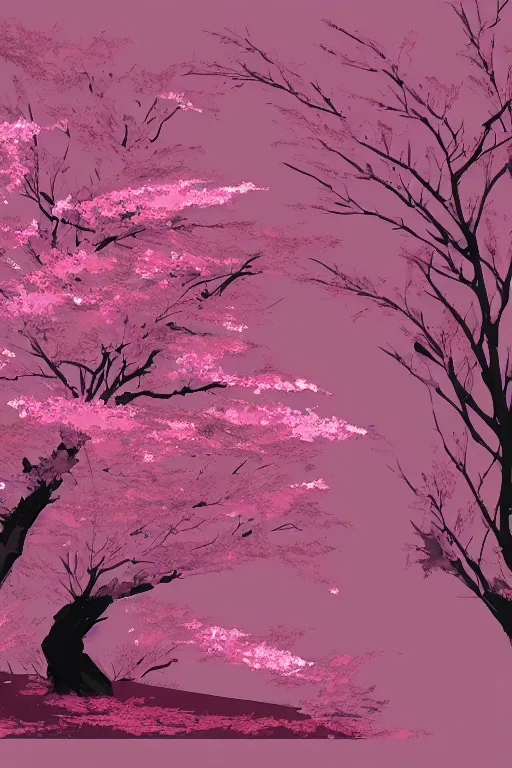 Prompt: concept art painting of a lush cherry blossom tree in winter, moebius, inio asano, toon shading, cel shading, calm, tranquil, vaporwave colors,