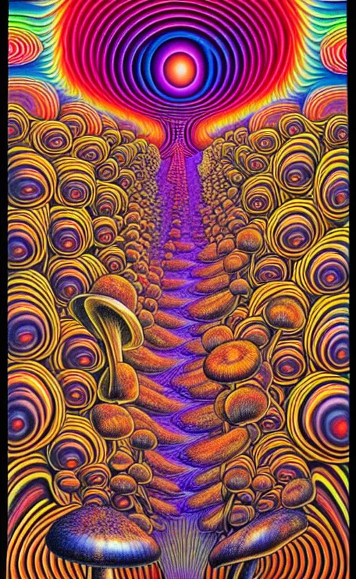 Image similar to trippy psychedelic mushrooms by alex grey