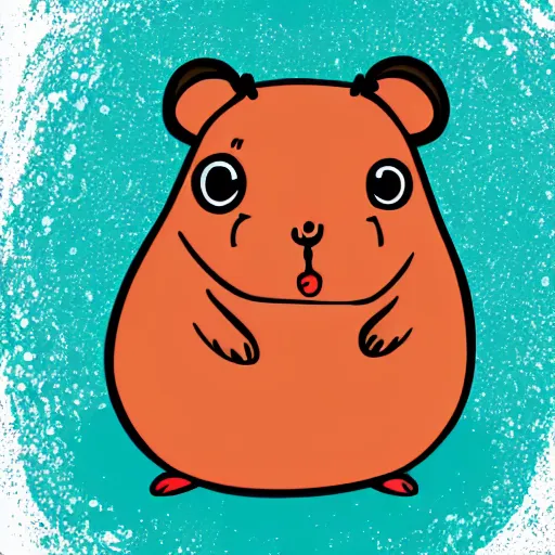 Prompt: cartoon, doodle, vector, adobe illustrator, fat round hamster, tiny arms, big body, pastel, bright, simple lines, clean cut, close up, simple background