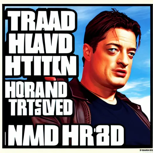 Prompt: Brendan Fraser in the style of a Grand Theft Auto Cover