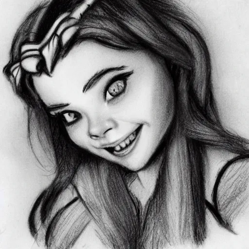 Image similar to milt kahl pencil sketch of chloe grace moretz in disney snow white