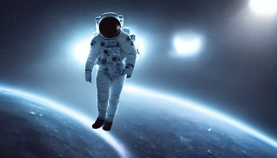 Image similar to movie still of a transcendental astronaut being, cinematic composition, cinematic light, anamorphic lens