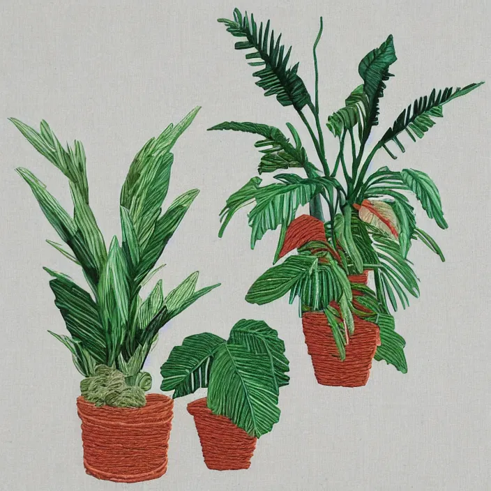 Image similar to exotic house plants. embroidery, painting by ardon mordecai