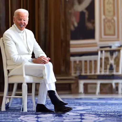 Image similar to joe biden soils his diaper and a white chair at the vatican,