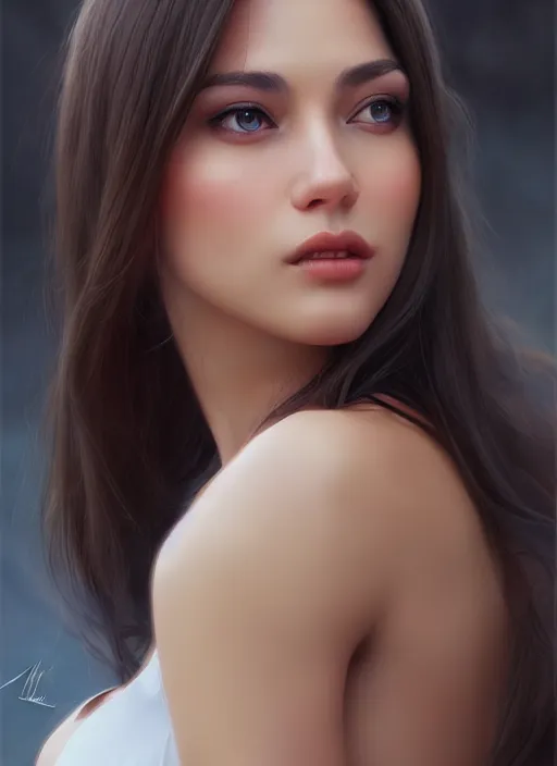 Image similar to photo of a gorgeous young woman in the style of stefan kostic, realistic, sharp focus, 8 k high definition, insanely detailed, intricate, elegant, art by stanley lau and artgerm