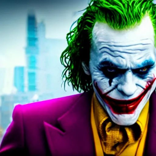 Image similar to cinematic shot of the joker with down syndrome, 8 k, very intricate, very detailed, inspiring,