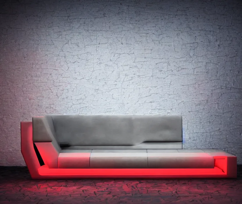 Prompt: japanese model cybernetic sofa with digital led texture, back neon lighting, techno projectors, promotional magazine photograph, intricate details, ultra realistic, unreal engine 5, depth of field, bokeh, octane render