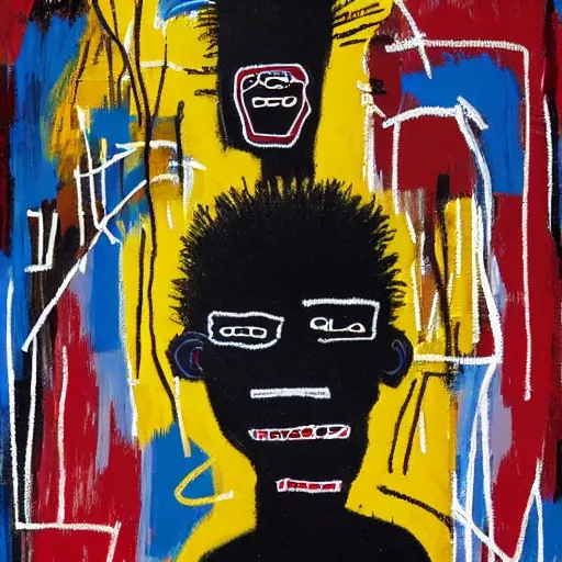 Image similar to A extremely highly detailed majestic hi-res beautiful immaculate head and shoulders painting of a strong black african man by Jean-Michel Basquiat, 8k, high textures, hyper sharp, insanely detailed and intricate, super detailed, 4k HDR high quality