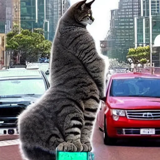 Image similar to giant cat in traffic, ultra realistic, very realistic