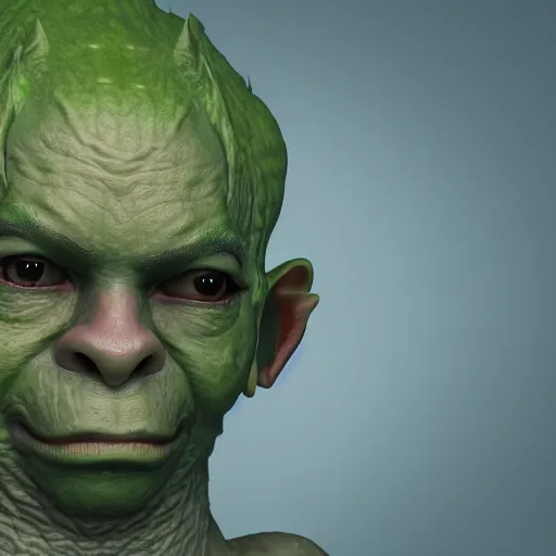 Prompt: medium portrait of a goblin, green skin, ffxiv, final fantasy 1 4 screenshot, octane render, 8 k, fantasy, rule of thirds, sharp focus
