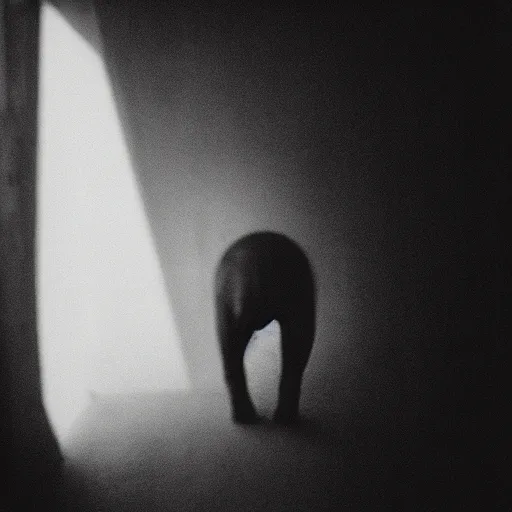 Image similar to An uncanny creature in the shadows, dark, horror, 35 mm, film shot, film grain