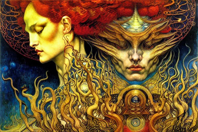 Image similar to Divine Chaos Engine by Karol Bak, Jean Delville, William Blake, Gustav Klimt, and Vincent Van Gogh, symbolist, visionary