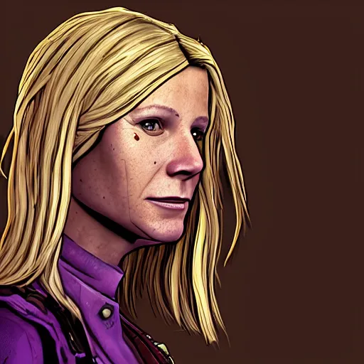 Image similar to gwyneth paltrow portrait, borderlands, tales from the borderlands, the wolf among us, comic, cinematic lighting, studio quality, 8 k