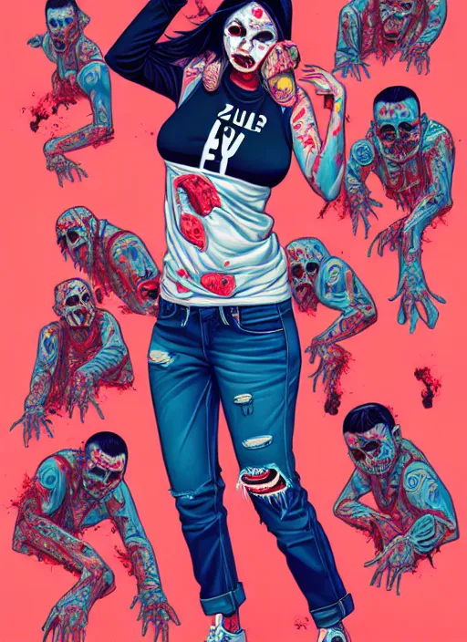 Image similar to zombie full body latina hiphop streetwear drip, tristan eaton, victo ngai, artgerm, rhads, ross draws