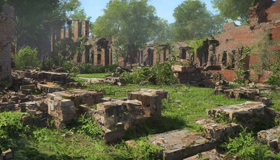 Image similar to craft garden built in destroyed washington dc's ruins, sunny day, hyperdetailed, artstation, cgsociety, 8 k