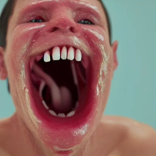 Image similar to soaking wet juicy uvula, 8 k, cinematic