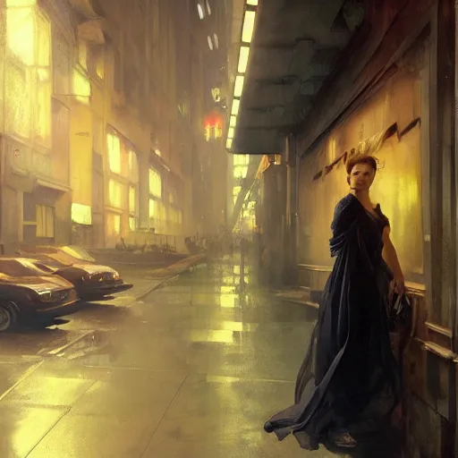 Image similar to florence pugh, hyperrealistic full figure, bladerunner street alley, art of elysium by frank frazetta and by jeremy mann and by alphonse mucha, fantasy art, photo realistic, dynamic lighting, artstation, full figure poster, volumetric lighting, very detailed face, 4 k, award winning