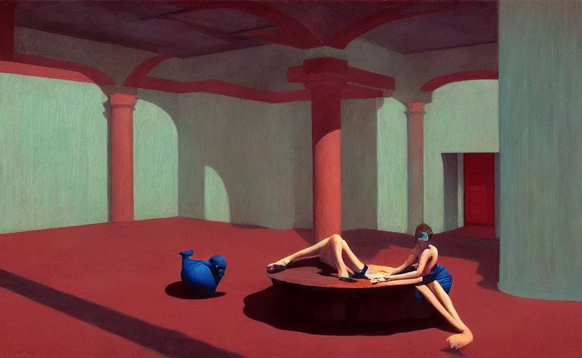 Prompt: Inside a greek dungeon with a big pool, very coherent, painted by Edward Hopper, Wayne Barlowe, painted by James Gilleard, airbrush, art by JamesJean