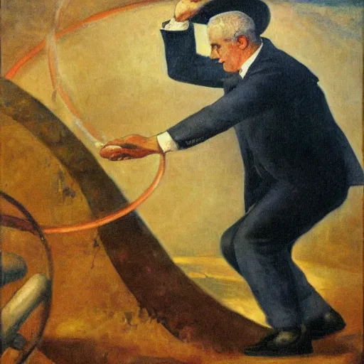 Prompt: a painting of benjamin netanyahu as sisyphus, by franz stuck