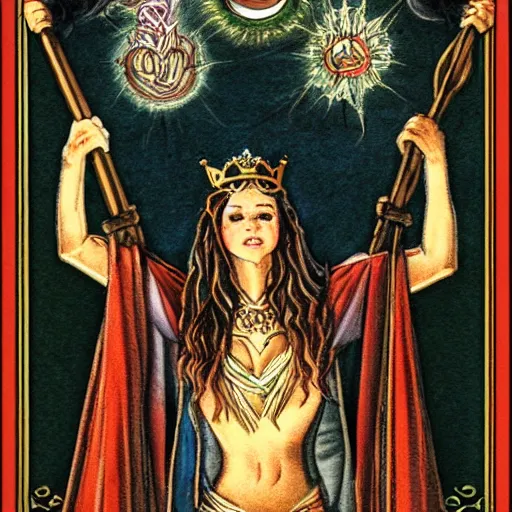 Image similar to Fantasy art depiction of the queen of wands tarot card