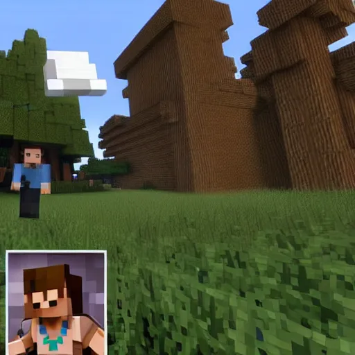 Image similar to Skyrim gameplay of Rick Astley playing Minecraft