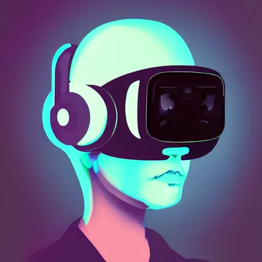 Image similar to cyberpunk bot wearing vr headset, sci - fi, portrait, illustration