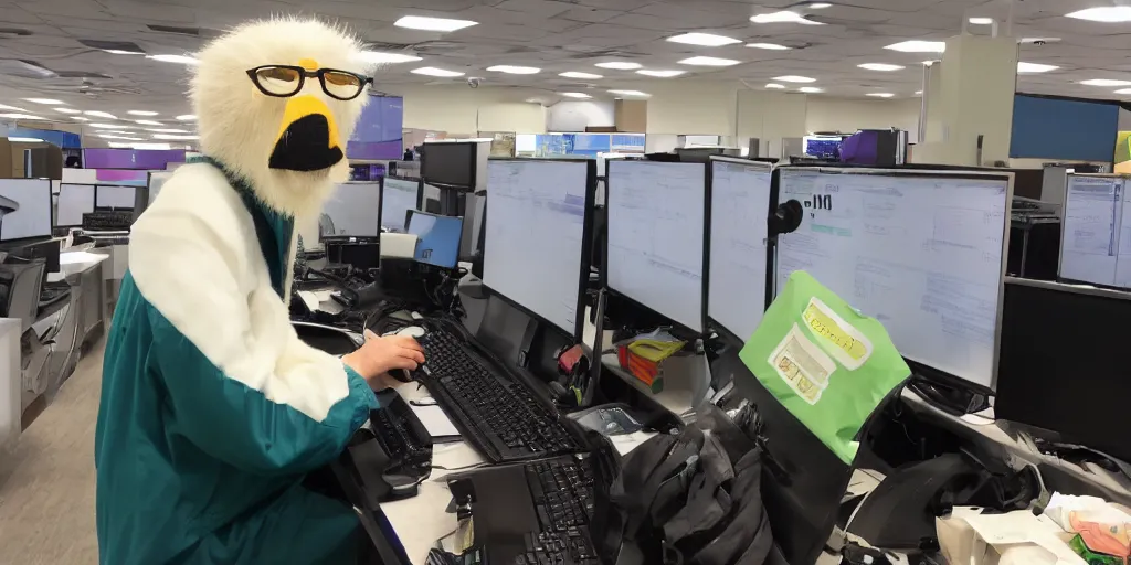 Image similar to womble great uncle bulgaria working in a callcenter