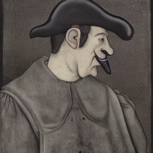 Prompt: waluigi by hans baldung,