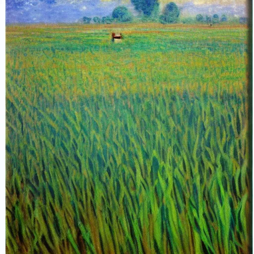 Prompt: snake kitten in rice field monet painting