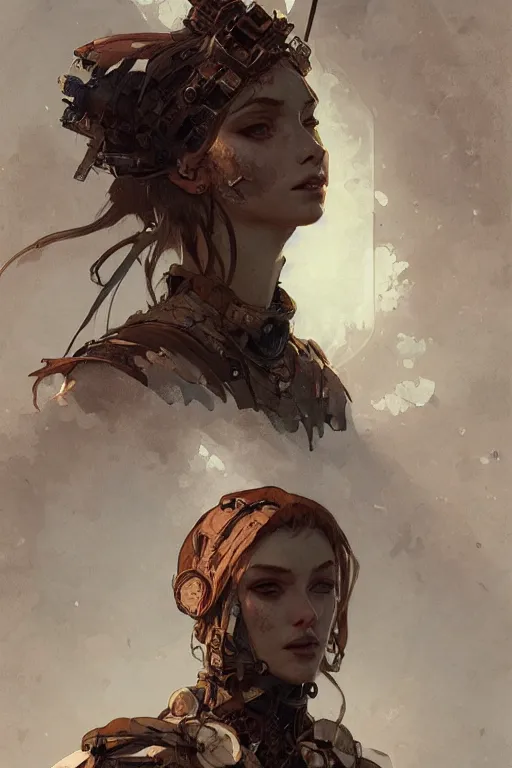 Image similar to A full portrait of a beautiful post apocalyptic offworld enchanter, intricate, elegant, highly detailed, digital painting, artstation, concept art, smooth, sharp focus, illustration, art by Krenz Cushart and Artem Demura and alphonse mucha