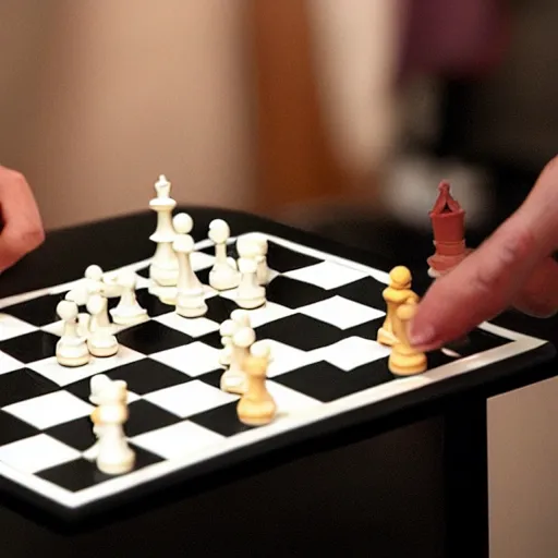 Image similar to Master of evil playing versus a tiny rabit in a game of chess