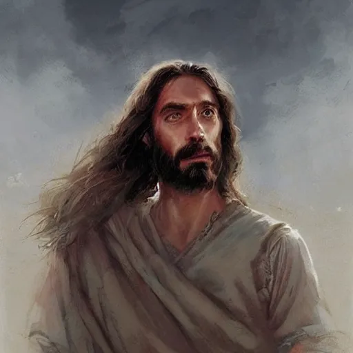 Prompt: portrait of jesus christ, tragic, military art, fantasy, hd shot, digital portrait, beautiful, artstation, comic style, by artgerm, guy denning, jakub rozalski, magali villeneuve and charlie bowater