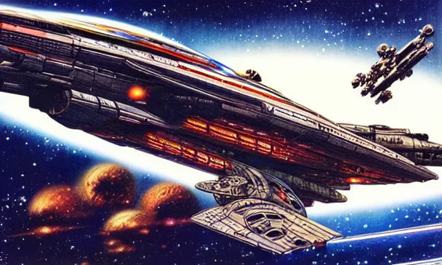 Prompt: spaceship, legend of galactic heroes, noriyoshi ohrai