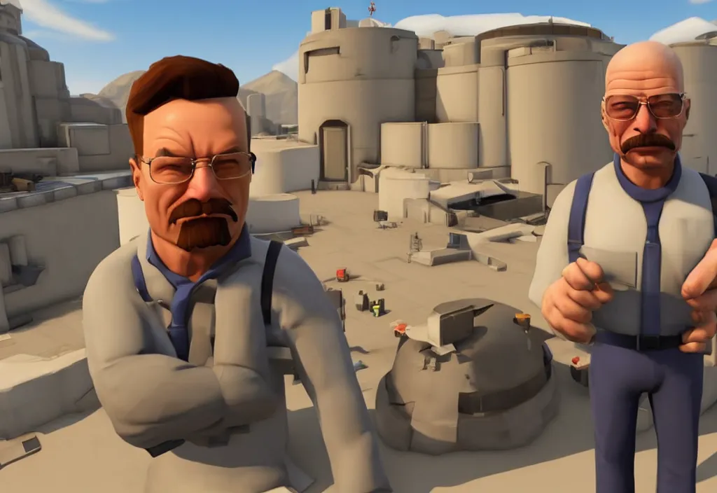 Prompt: elon musk in team fortress 2, walter white in the video game team fortress, gameplay screenshot, close up, 3 d rendering. unreal engine. amazing likeness. very detailed.