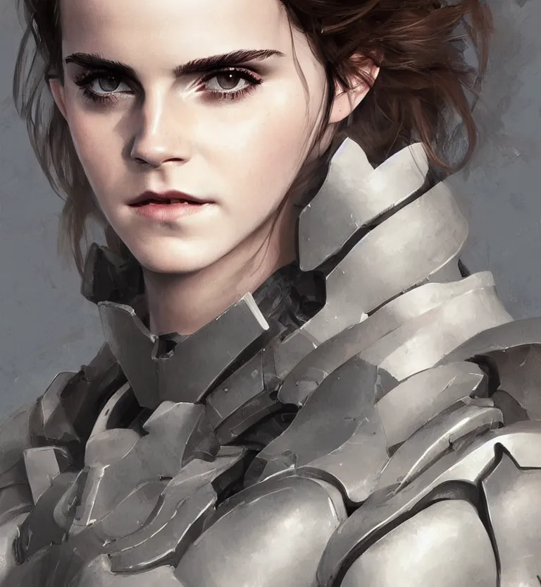 Image similar to fully body fashion model fantasy emma watson wearing military armor long dark hair beautiful bone structure symmetrical facial features intricate elegant digital painting concept art smooth sharp focus illustration from Metal Gear by Ruan Jia and Mandy Jurgens by Artgerm by William-Adolphe Bouguerea