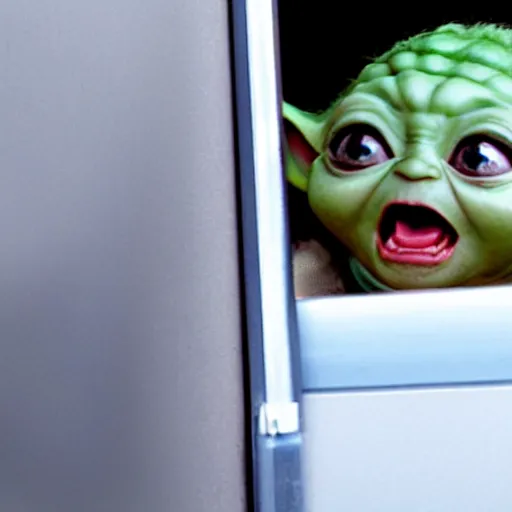 Image similar to baby yoda screaming at the mcdonalds drive thru window