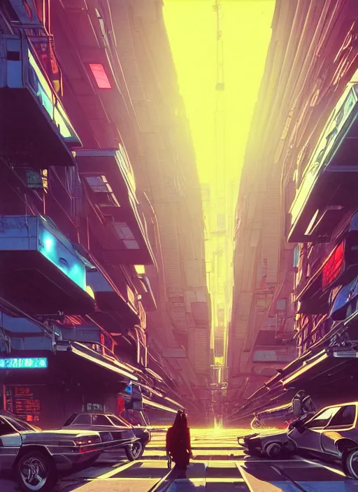 Prompt: photo of cyberpunk school, scifi, bright light, busy street, morning sun, interesting angle, 8 k high definition, insanely detailed, art by syd mead and masamune shirow