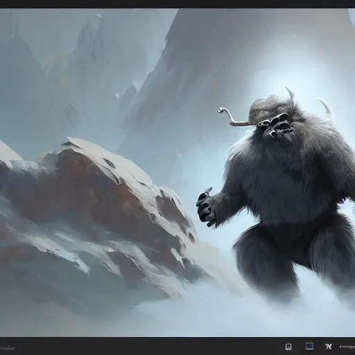 Image similar to yeti at a ted talk, trending on artstation, concept art, by Greg Rutkowski and Krenz Cushart and Pan_Ren_Wei and Hongkun_st and Bo Chen and Enze Fu and WLOP and Alex Chow, golden ratio,