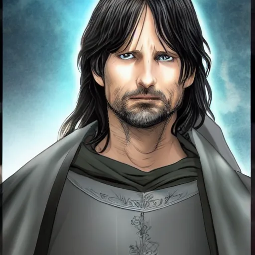 Image similar to aragorn in an anime world, incredibly detailed, ultra realistic