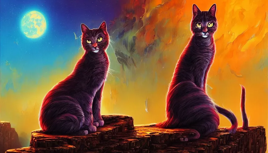 Prompt: artwork of really tall sitting cats by anato finnstark, by karol bak, by lisa frank, brush strokes, 4 k resolution