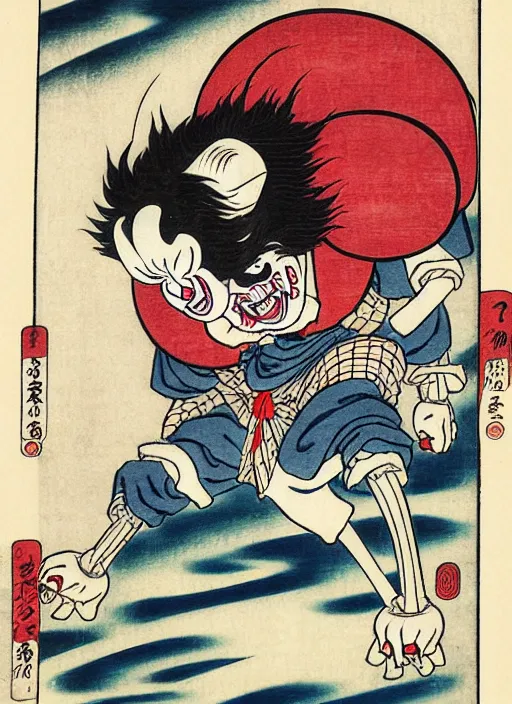 Image similar to pennywise as a yokai illustrated by kawanabe kyosai and toriyama sekien