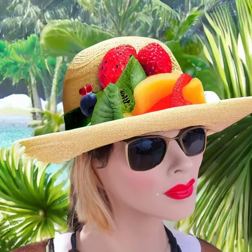 Prompt: tropic hat with all kinds of fruits