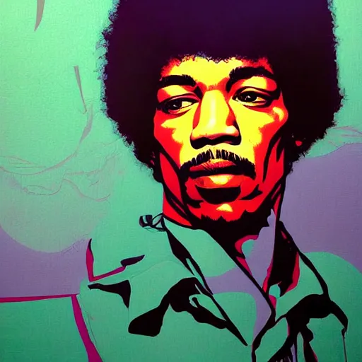 Image similar to portrait of jimi hendrix by sachin teng