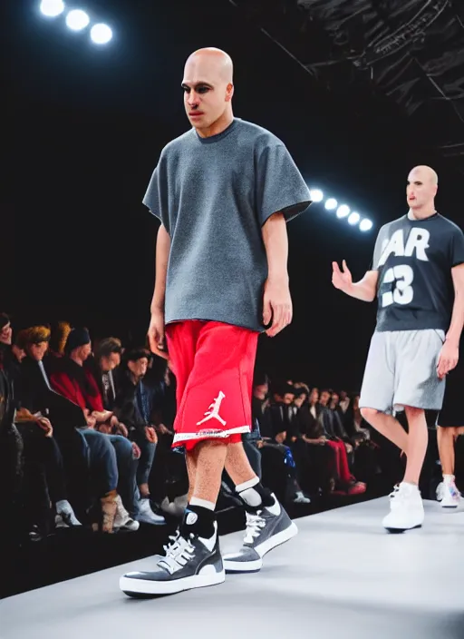 Image similar to hyperrealistic and heavy detailed air jordan runway show of homer simpson, leica sl 2 5 0 mm, vivid color, high quality, high textured, real life