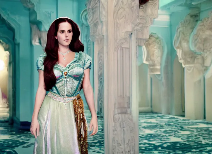 Prompt: still of lana del rey as princess jasmine, canon eos c 3 0 0, ƒ 1. 8, 3 5 mm, 8 k, medium - format print, full body shot