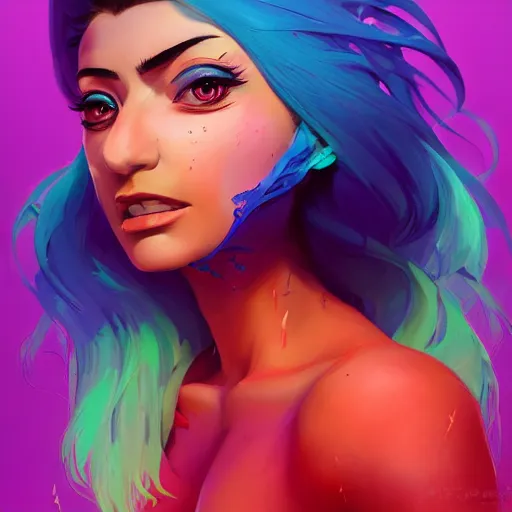 Image similar to beautiful woman with rainbow hair, maya ali mage, gloomhaven, dynamic lighting, gaudy colors, octane render aesthetic, matte painting concept art, official fanart behance hd artstation by jesper ejsing, by rhads and makoto shinkai and lois van baarle and ilya kuvshinov and rossdraws